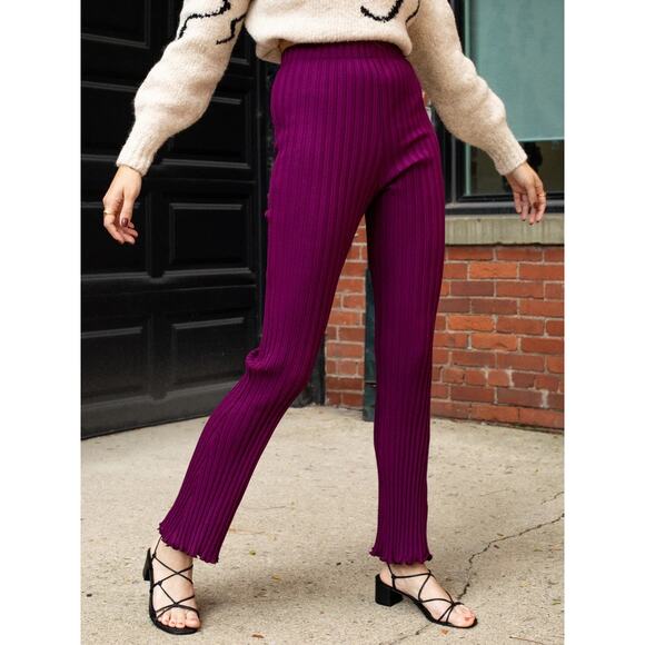Simon Miller Ribbed Cyrene Berry Burgundy Pull-On Knit Pants Size Medium - Picture 1 of 8